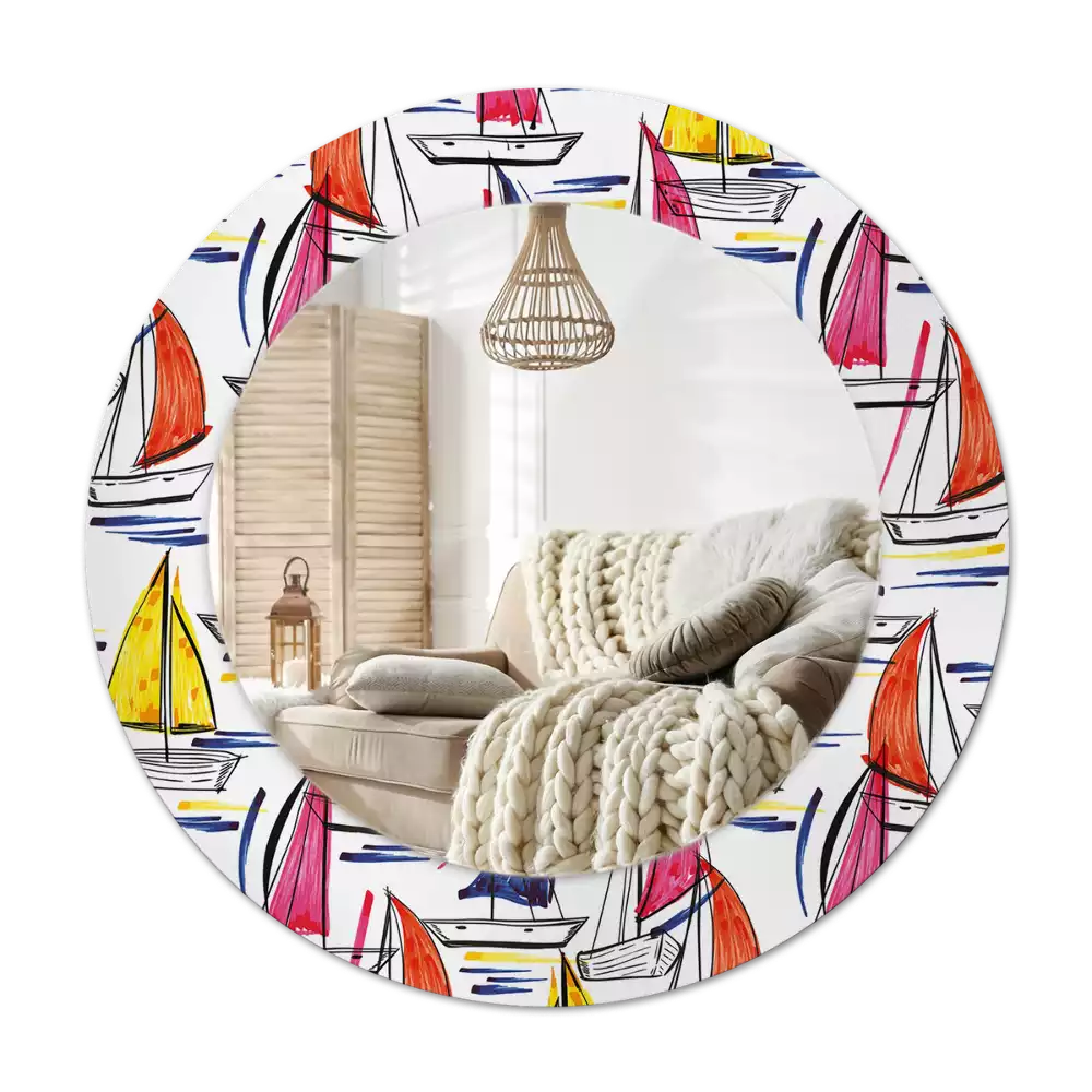 Miroir rond avec décoration Barques colorées