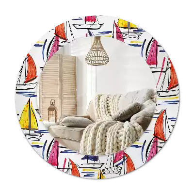Miroir rond avec décoration Barques colorées