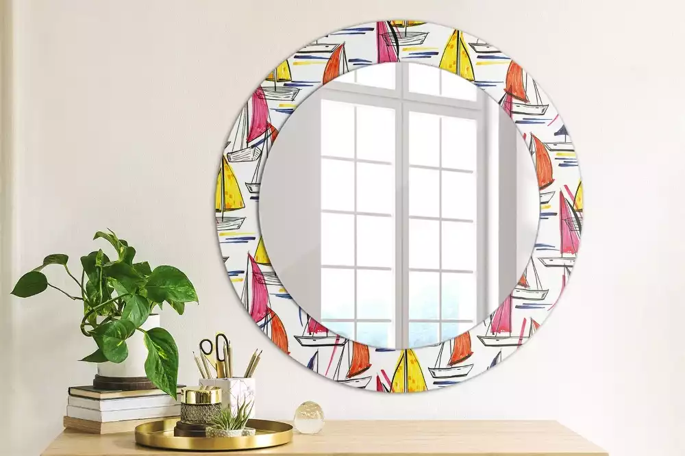 Miroir rond avec décoration Barques colorées