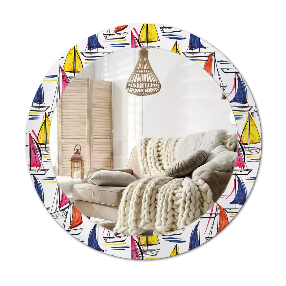 Miroir rond avec décoration Barques colorées