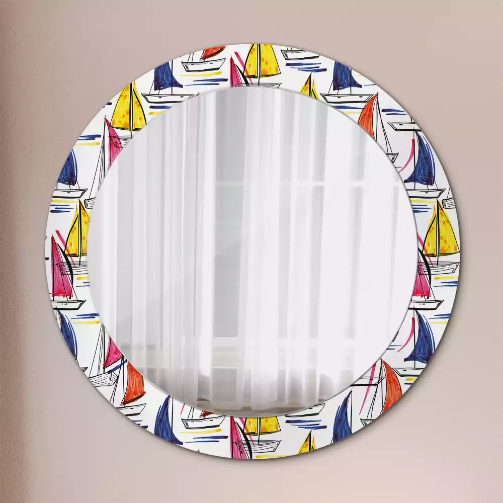 Miroir rond avec décoration Barques colorées