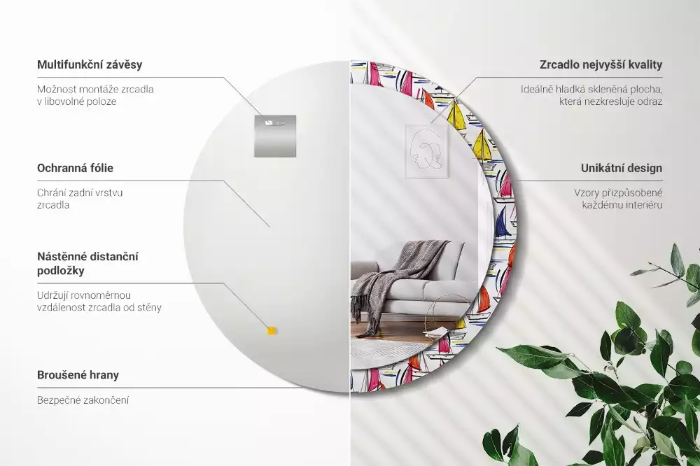 Miroir rond avec décoration Barques colorées