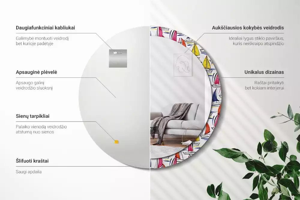 Miroir rond avec décoration Barques colorées