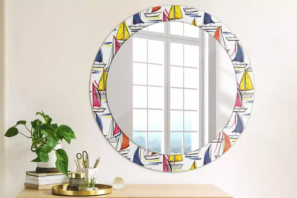 Miroir rond avec décoration Barques colorées