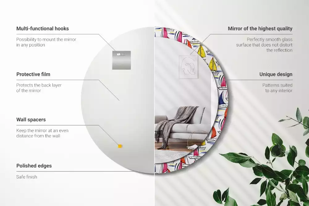Miroir rond avec décoration Barques colorées