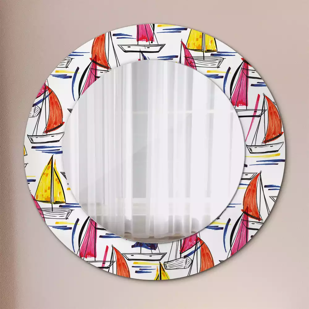 Miroir rond avec décoration Barques colorées