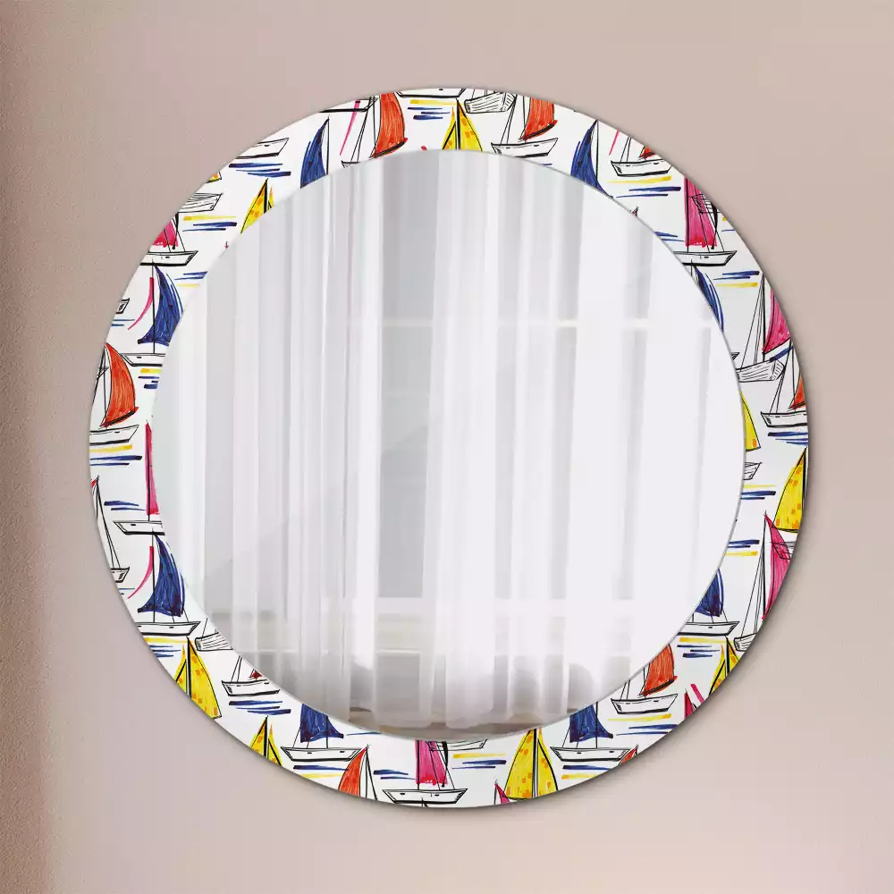 Miroir rond avec décoration Barques colorées