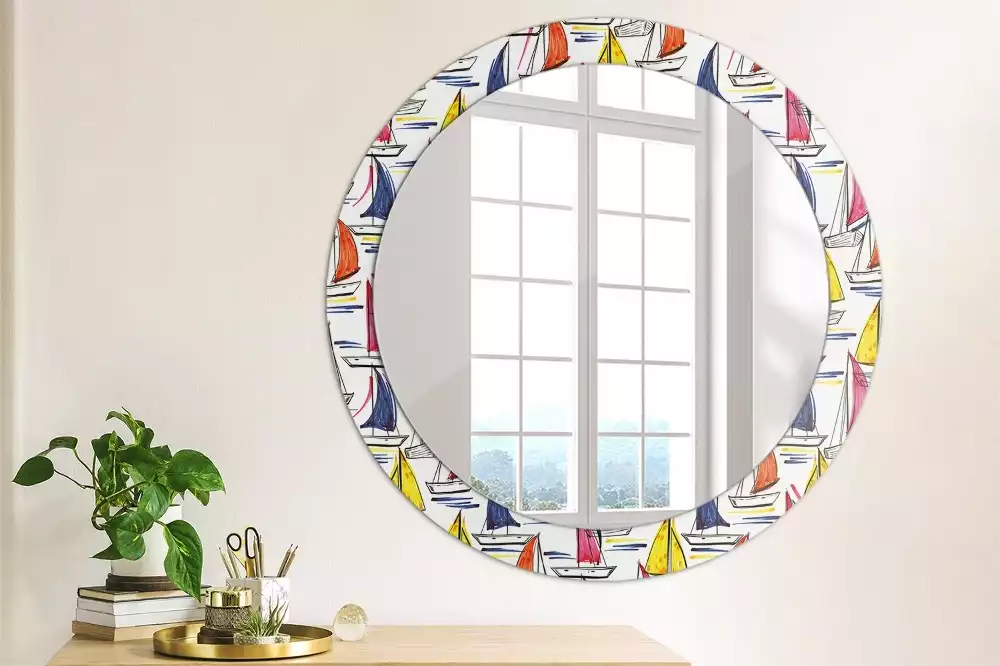 Miroir rond avec décoration Barques colorées