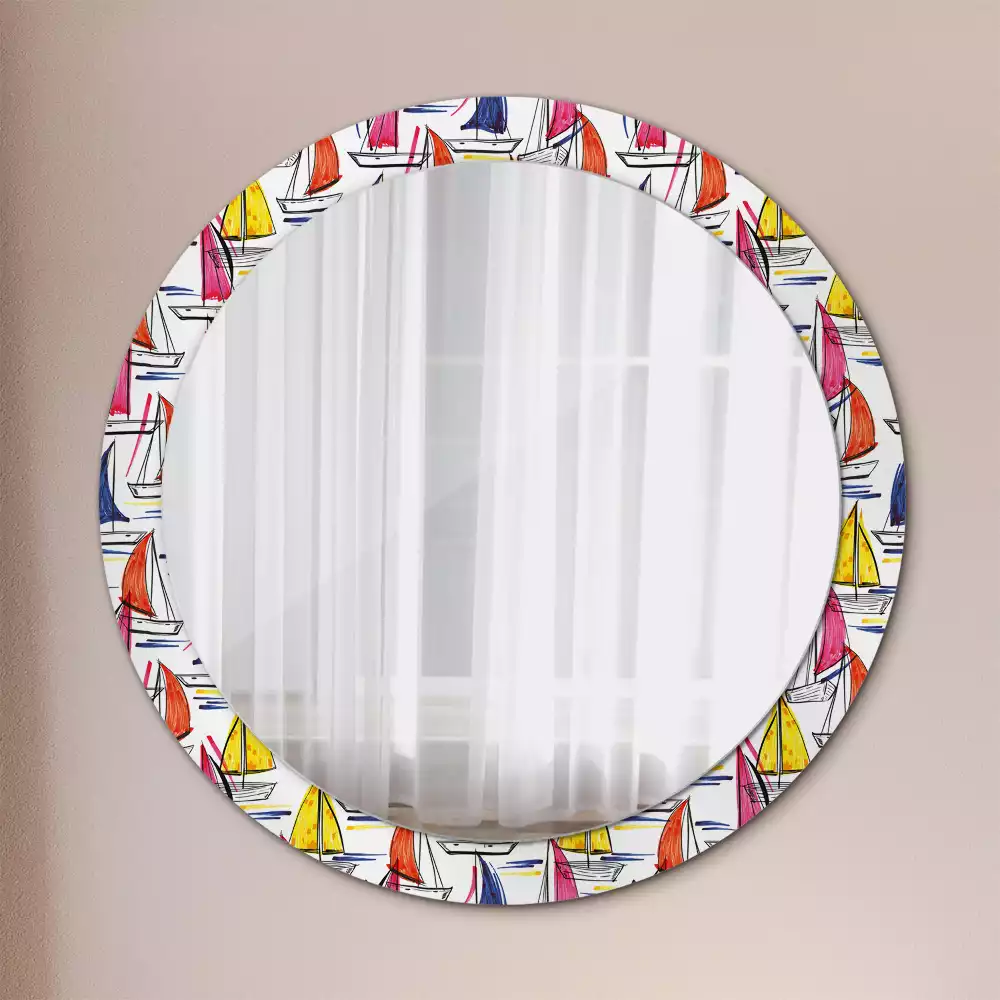Miroir rond avec décoration Barques colorées