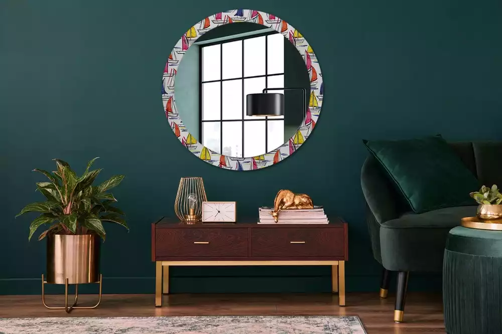 Miroir rond avec décoration Barques colorées