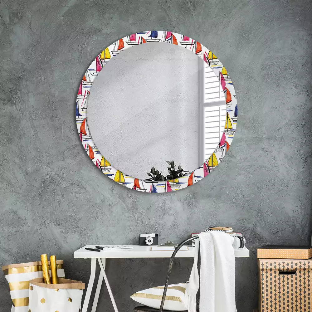 Miroir rond avec décoration Barques colorées