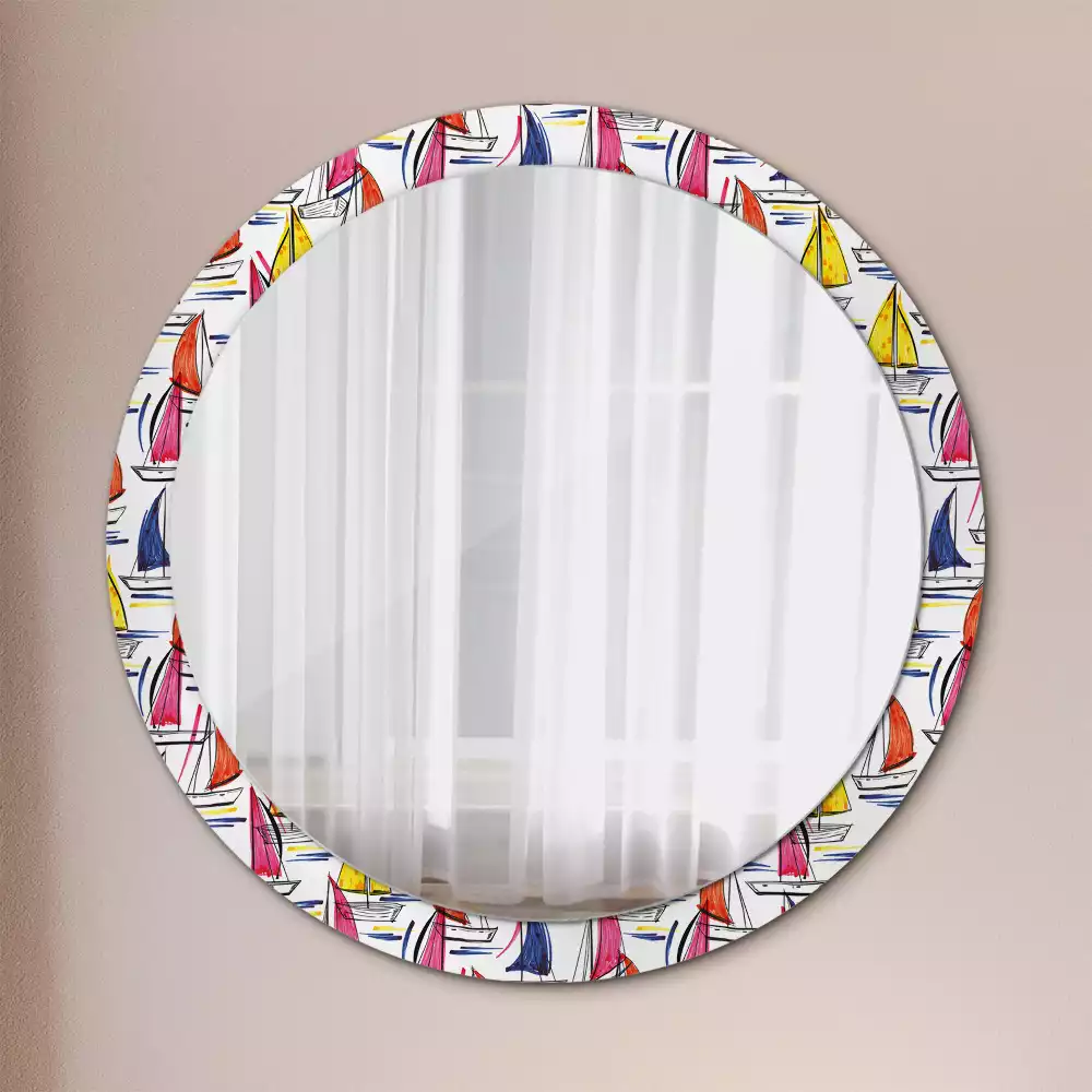 Miroir rond avec décoration Barques colorées