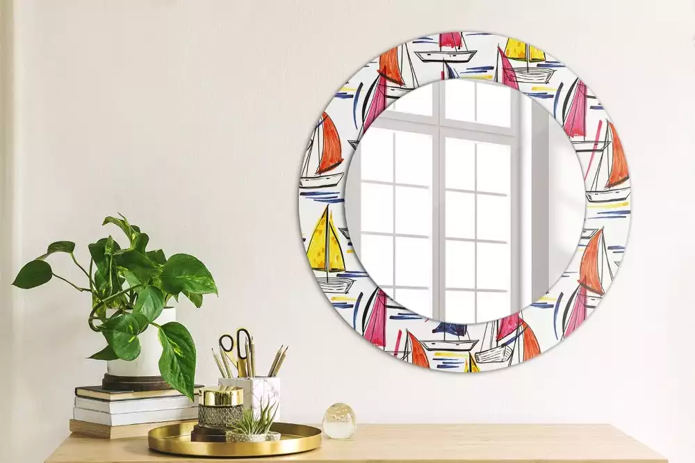 Miroir rond avec décoration Barques colorées
