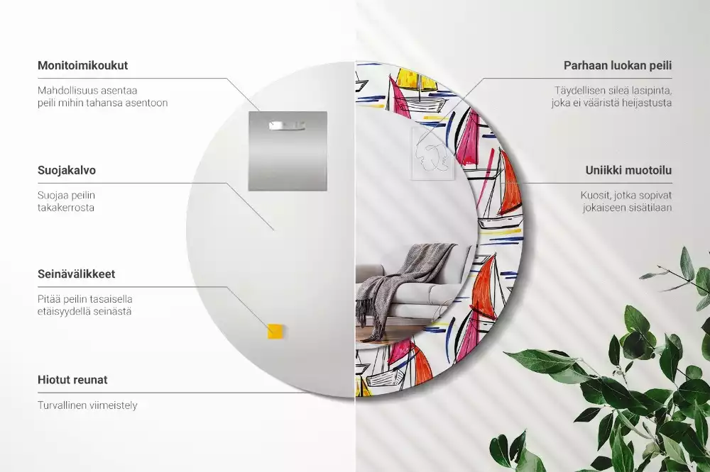 Miroir rond avec décoration Barques colorées