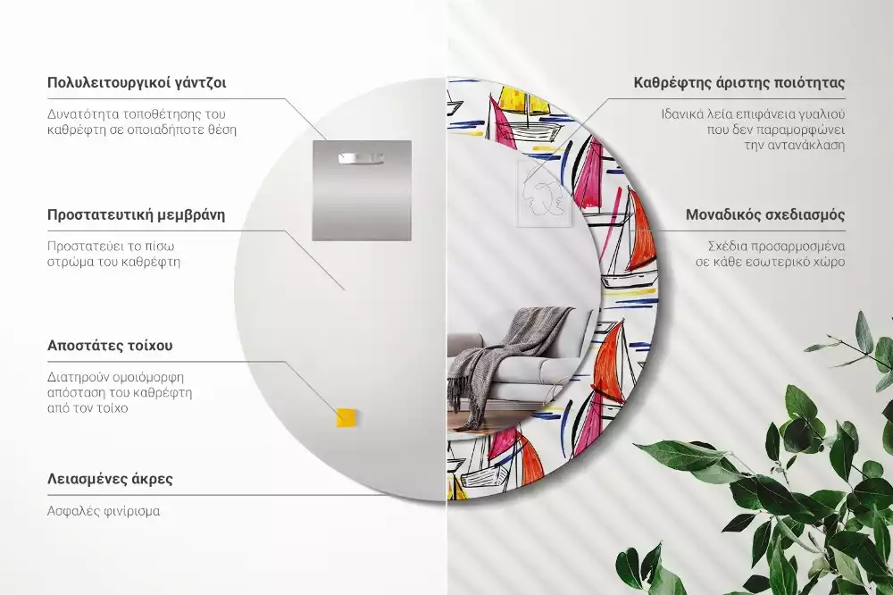 Miroir rond avec décoration Barques colorées