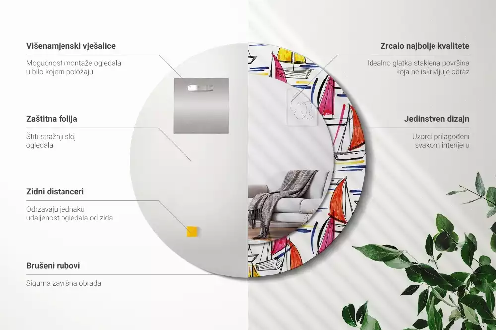 Miroir rond avec décoration Barques colorées