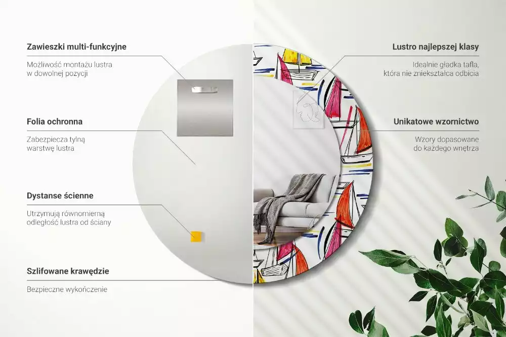 Miroir rond avec décoration Barques colorées