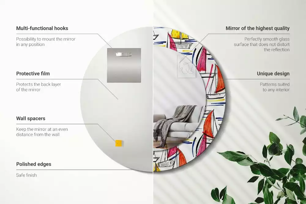 Miroir rond avec décoration Barques colorées