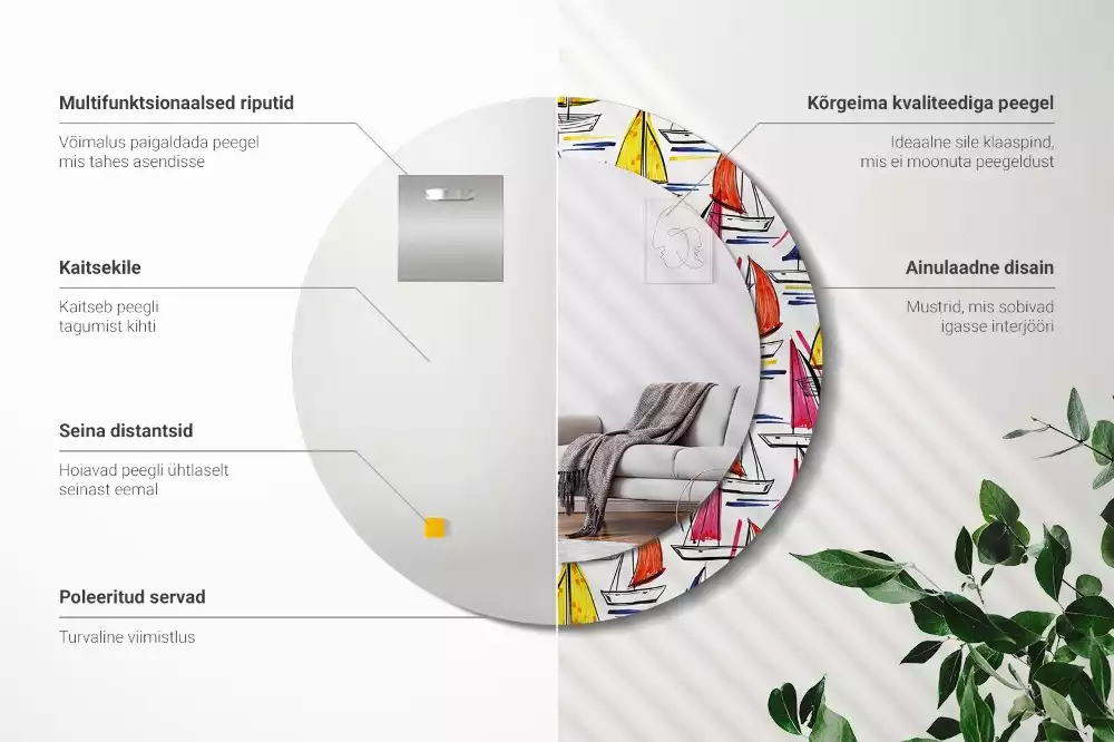 Miroir rond avec décoration Barques colorées