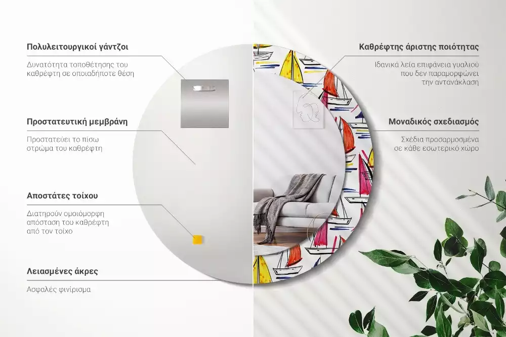 Miroir rond avec décoration Barques colorées