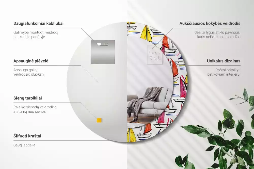 Miroir rond avec décoration Barques colorées