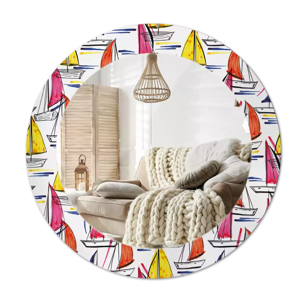 Miroir rond avec décoration Barques colorées