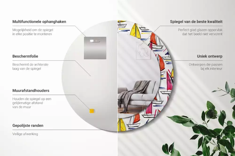 Miroir rond avec décoration Barques colorées