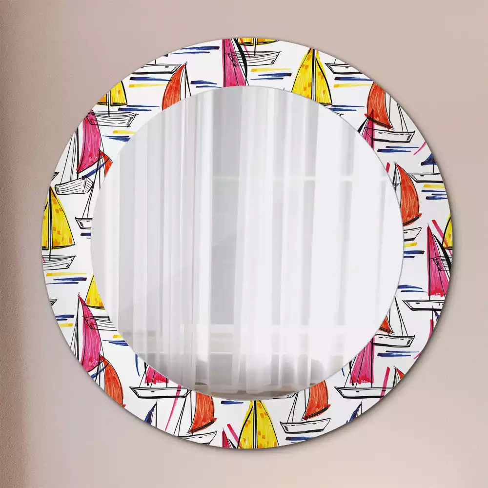 Miroir rond avec décoration Barques colorées