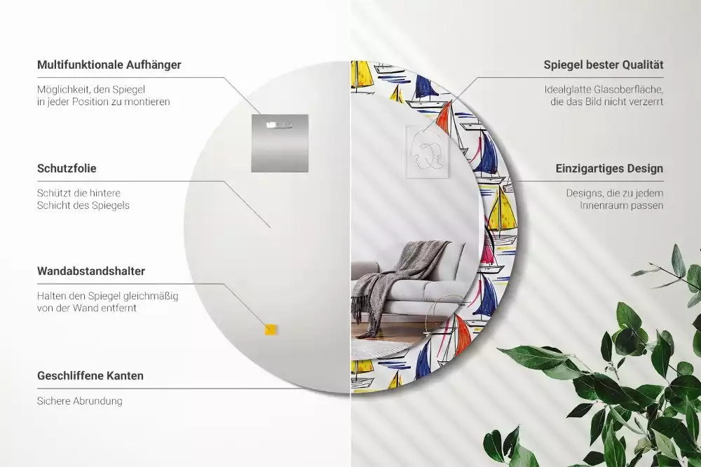 Miroir rond avec décoration Barques colorées