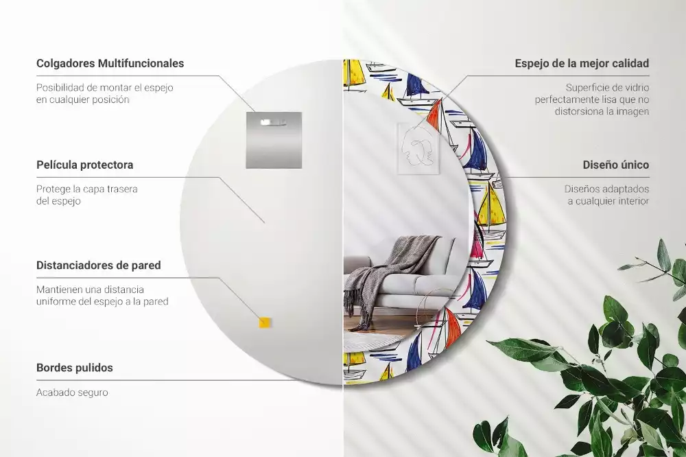 Miroir rond avec décoration Barques colorées