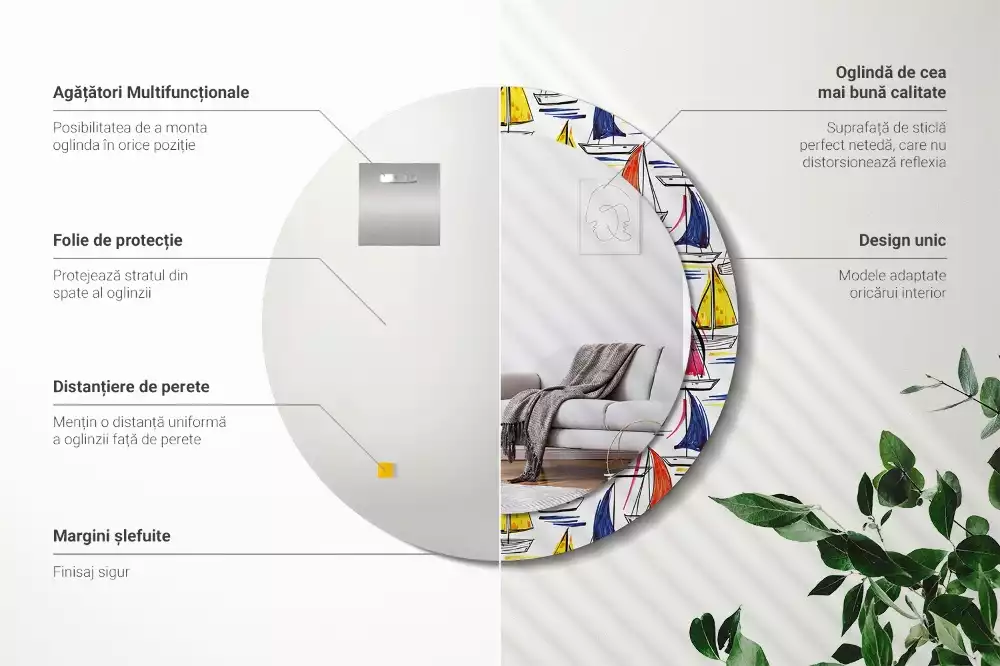 Miroir rond avec décoration Barques colorées