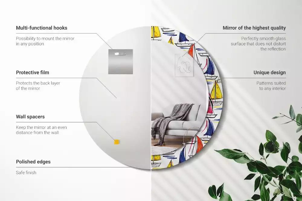 Miroir rond avec décoration Barques colorées