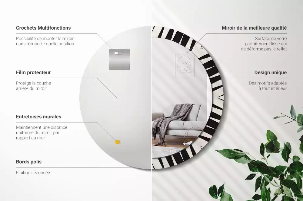 Miroir rond imprimé Abstraction géométrique