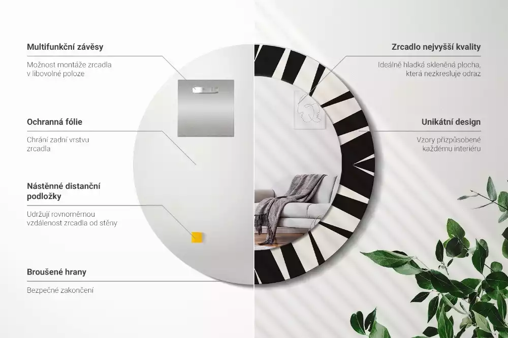 Miroir rond imprimé Abstraction géométrique