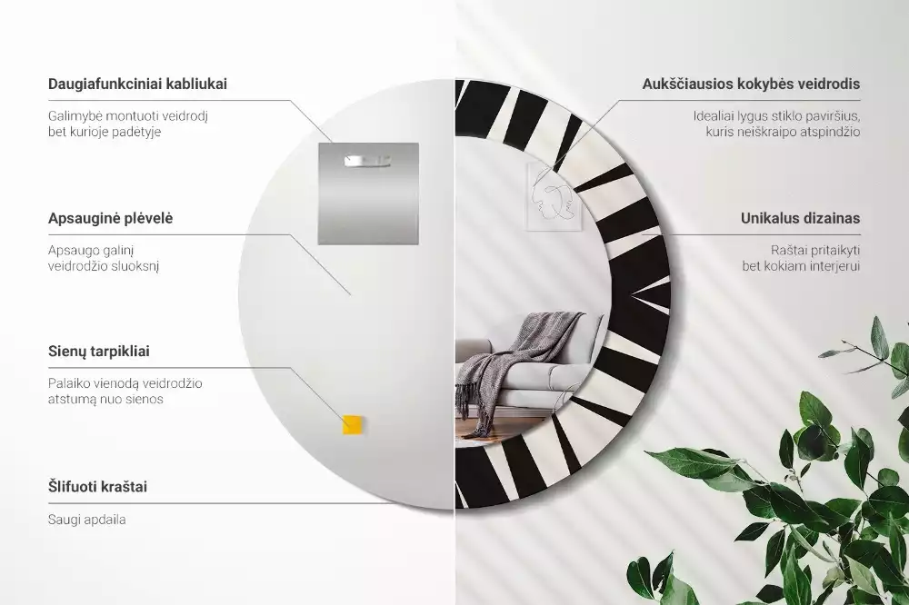 Miroir rond imprimé Abstraction géométrique