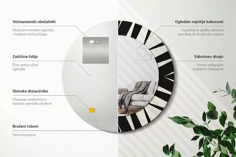 Miroir rond imprimé Abstraction géométrique