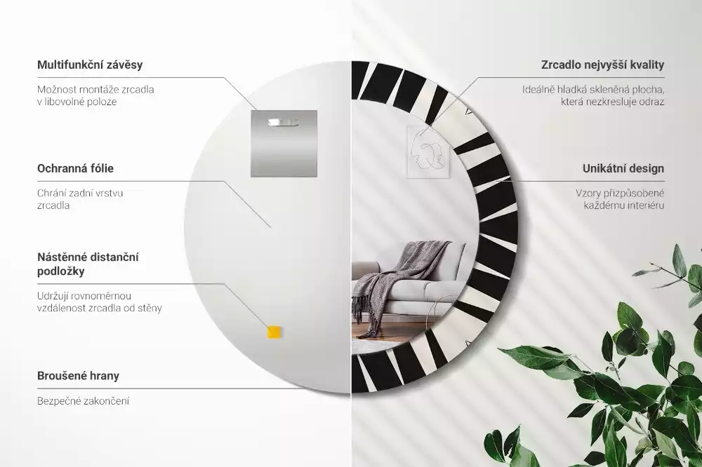 Miroir rond imprimé Abstraction géométrique