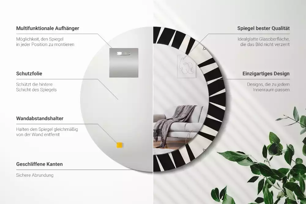 Miroir rond imprimé Abstraction géométrique