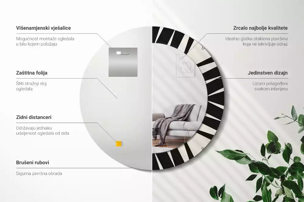 Miroir rond imprimé Abstraction géométrique