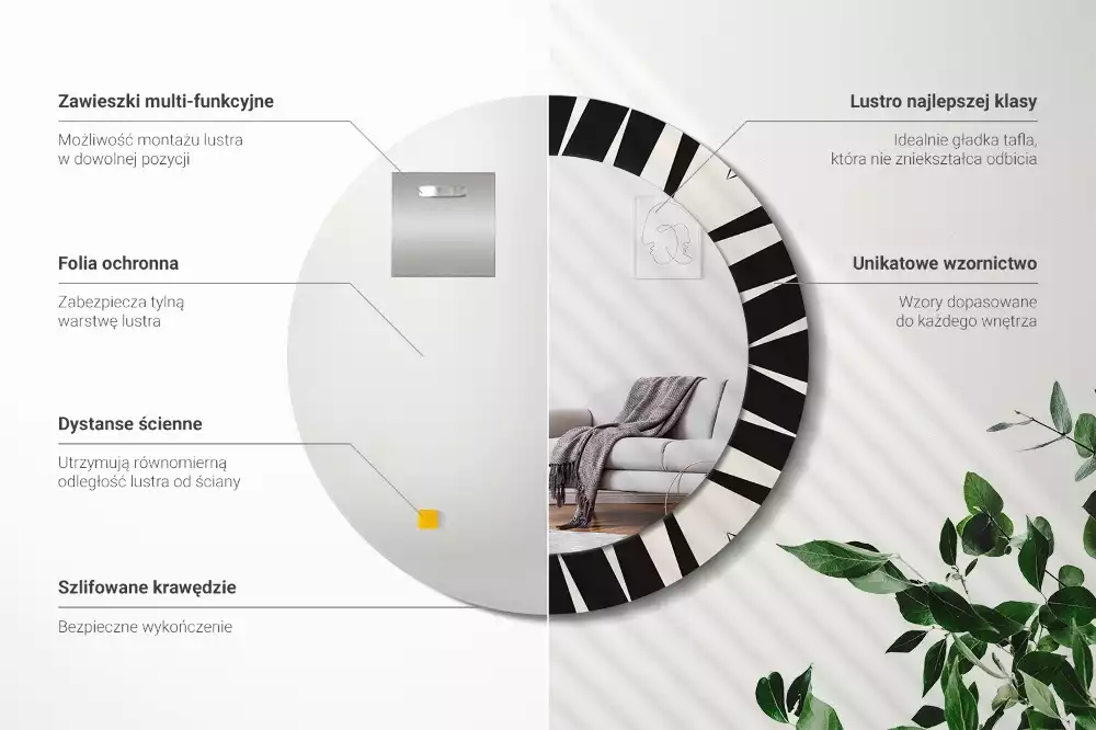 Miroir rond imprimé Abstraction géométrique