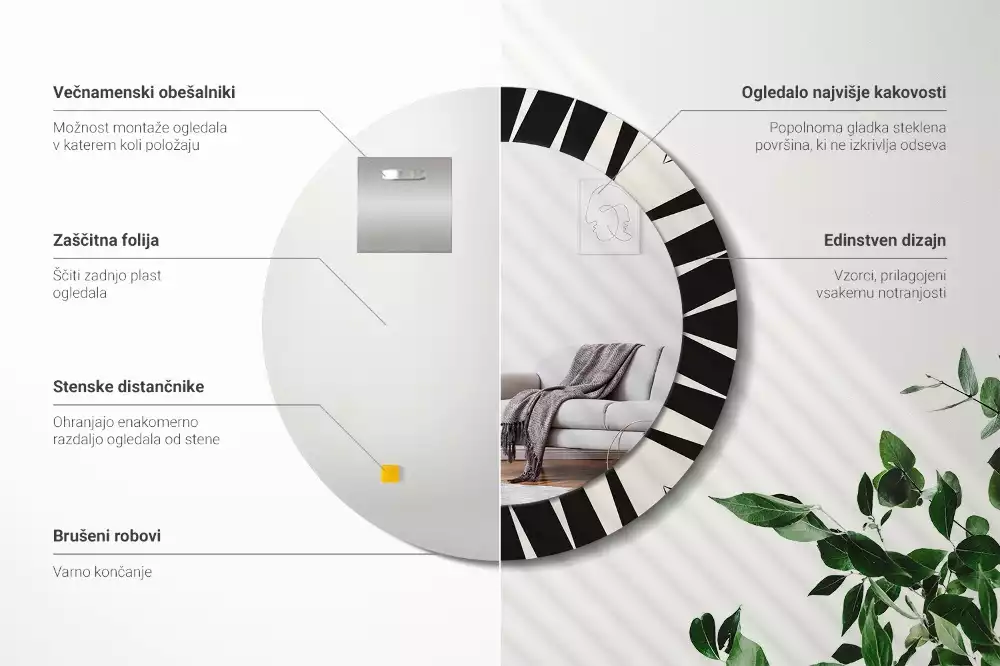 Miroir rond imprimé Abstraction géométrique