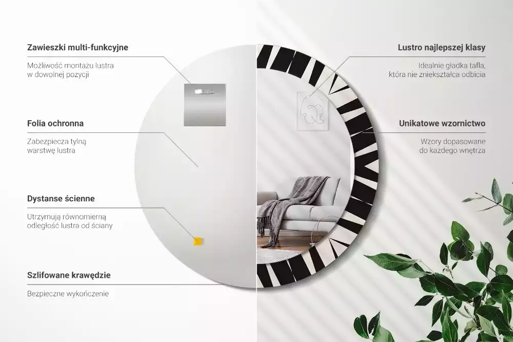 Miroir rond imprimé Abstraction géométrique