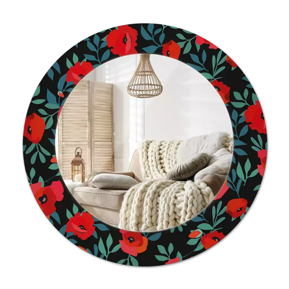 Miroir rond avec décoration Coquelicot rouge