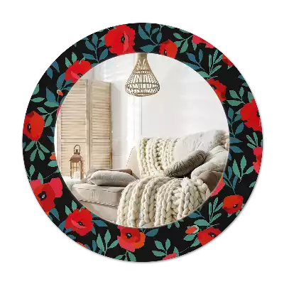 Miroir rond avec décoration Coquelicot rouge