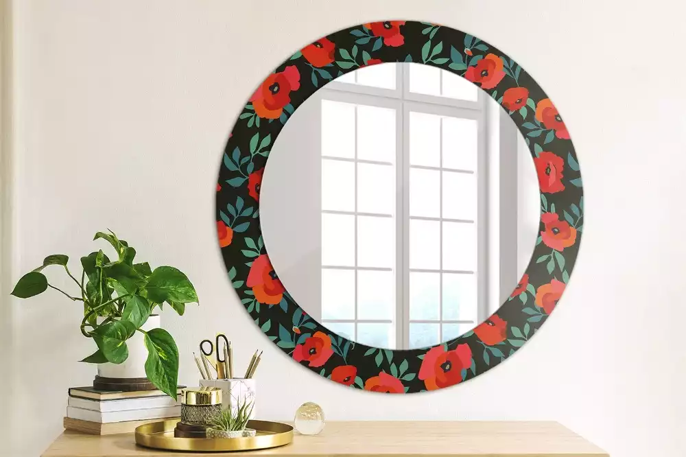 Miroir rond avec décoration Coquelicot rouge