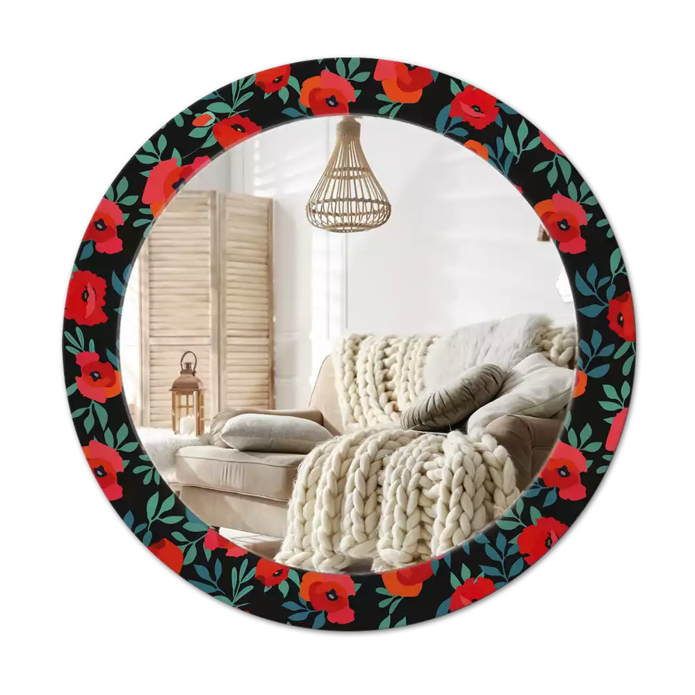 Miroir rond avec décoration Coquelicot rouge