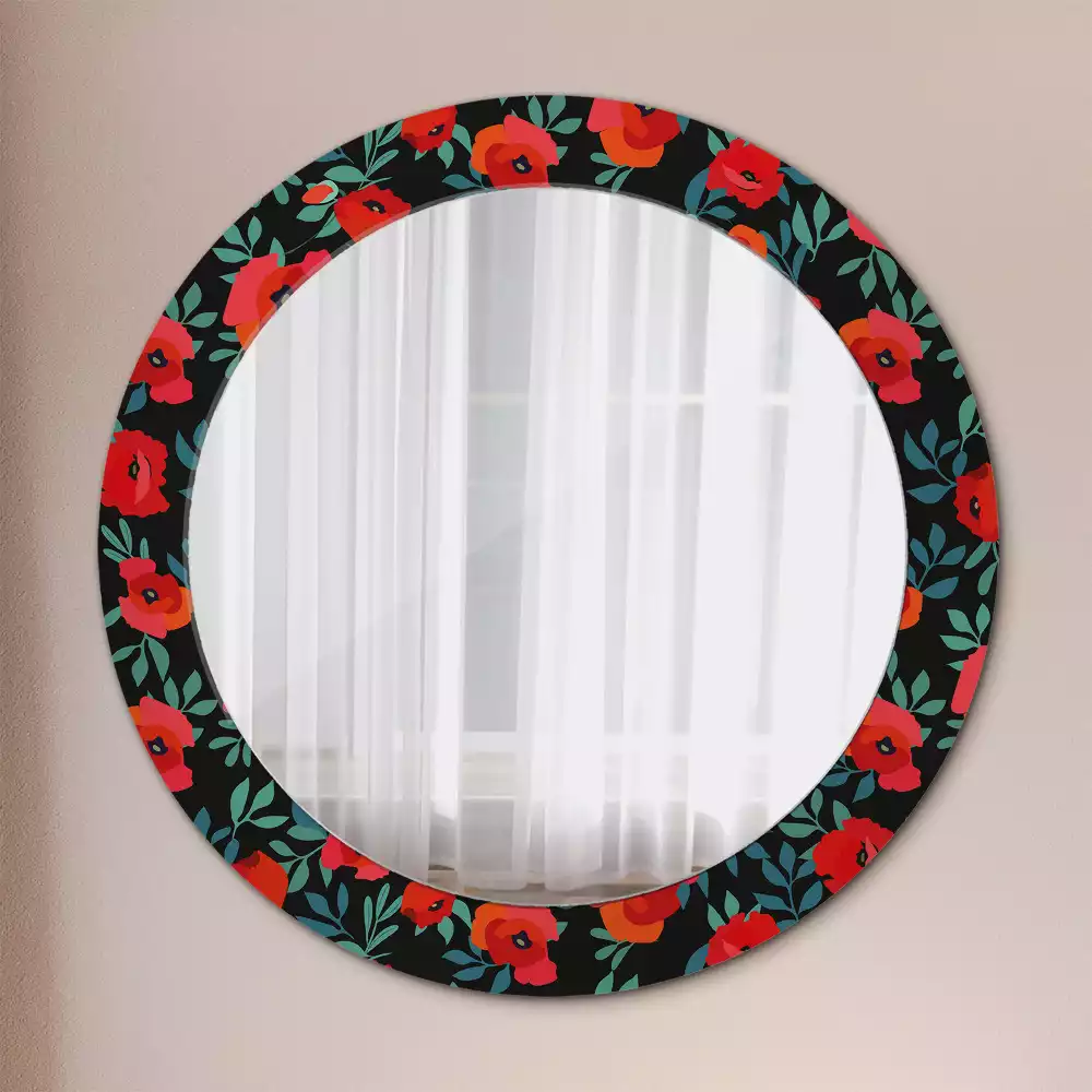Miroir rond avec décoration Coquelicot rouge