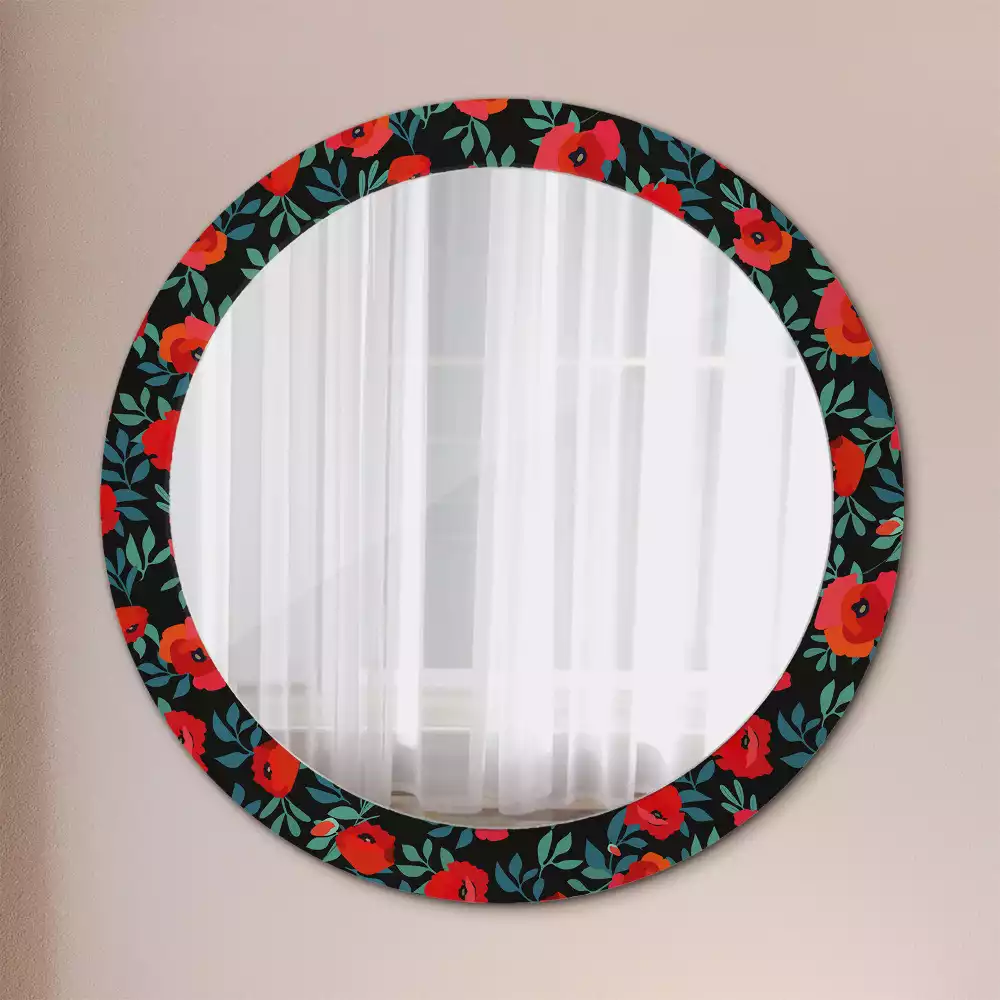 Miroir rond avec décoration Coquelicot rouge