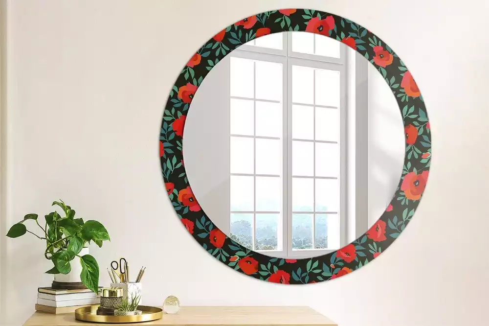 Miroir rond avec décoration Coquelicot rouge