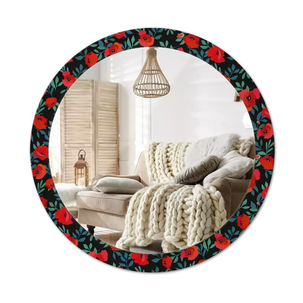 Miroir rond avec décoration Coquelicot rouge